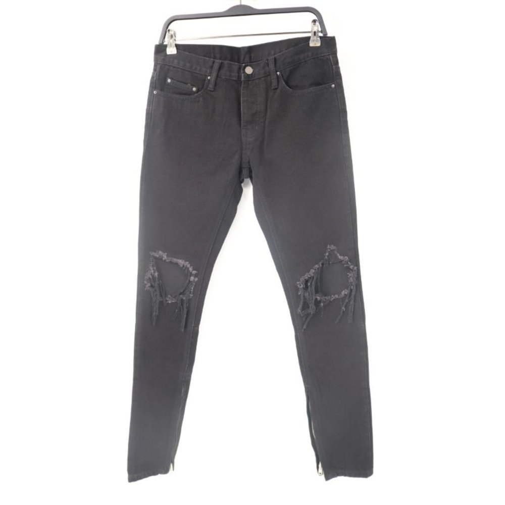 MNML jeans Mens 29 32x32 black denim skinny destroyed knees ankle zipper pockets